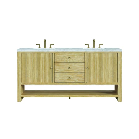 James Martin Vanities Single 72'' Double Vanity, Sunwashed Oak w/ 3 CM Carrara White Marble Top D404-V72-SWO-3CAR